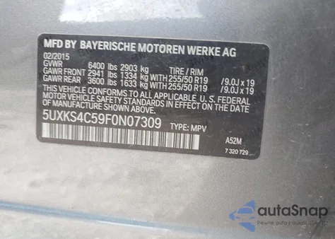 2015 BMW X5 xDrive35D из США, поврежденный, VIN 5UXKS4C59F0N07309